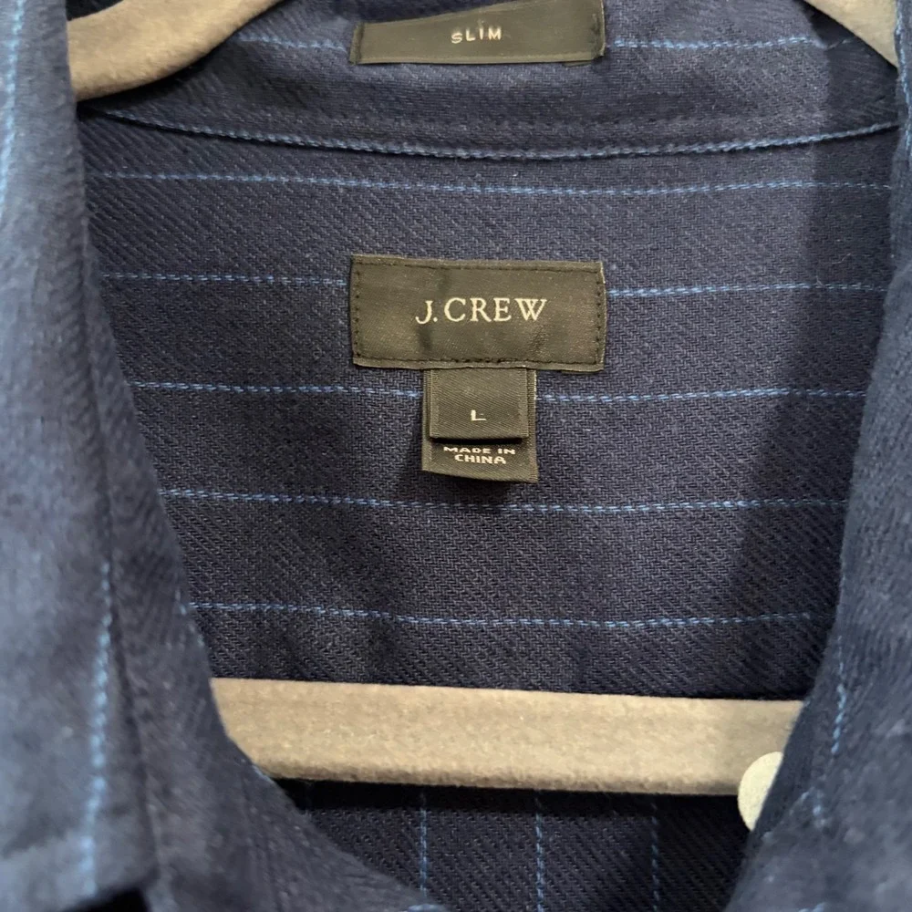 J.Crew Mens Navy Blue Pinstripe Linen Cotton Slim Fit Button Down Shirt Large